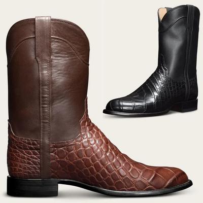 Mode Heren Klassieke Krokodillenpatroon Enkellaarzen Retro Ontworpen Herenschoenen Brede Neus Western Cowboylaarzen Scherpe Werklaarzen voor Mannen
