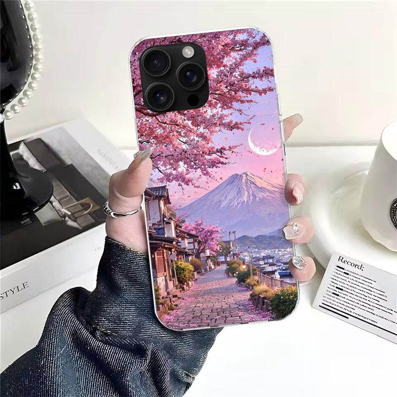 Japanese Cherry Mount Fuji Soft Phone Case For IPhone 11 17 Air 16E 16 Pro Max 15 + 14 Plus 13 Mini 12 Apple 7 SE 8 Fundas Coque