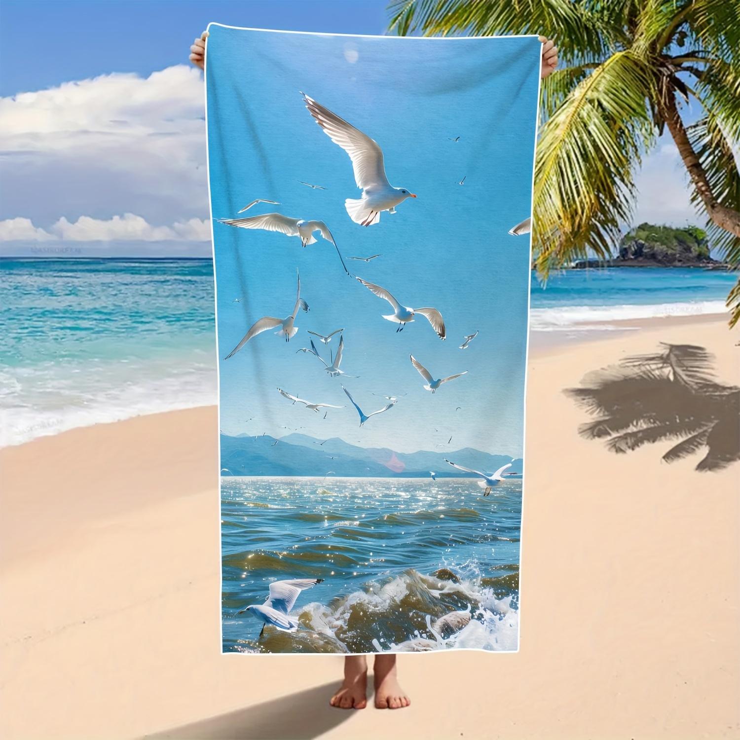 

Seagull Ocean Print Beach Towel Coastal Seaside Wave Design Quick Dry Absorbent Microfiber Towel for Beach Camping Travel W40*H60(CM)