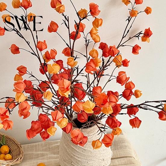 Realistic Artificial Flowers Chinese Lantern Stems Orange Fake Koelreuteria Branch 31.5 Inch Plant Tall Faux Silk for Vase Farmhouse Kitchen