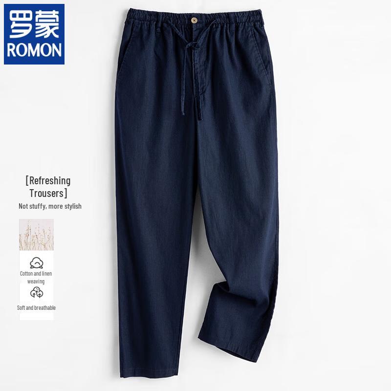 ROMON Men's Summer Linen Blend Breathable Casual Pants