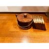 Wooden Kettle Shape Drink Coasters Wood Table Coaster Set of 6 for Tea Cups Coffee Mugs Beer Cans Bar Tumblers and Water Glasses.