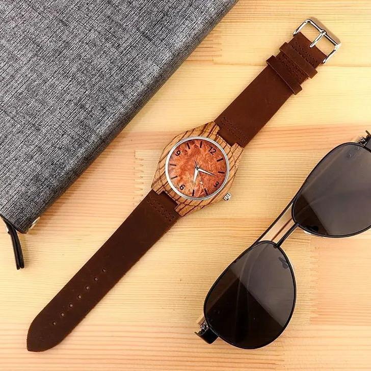Men Watch Wood Watch Clock Orange Fashion Full Wood Men's Watch Simple Men Watch Clock