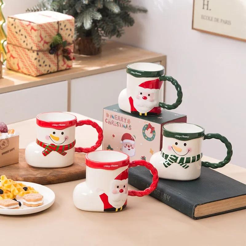 360ML Christmas Socks Modeling Mug Creative Cute Ceramic Cups Santa Claus Snowman Coffee Cup Home Living Room Decor Xmas Gifts