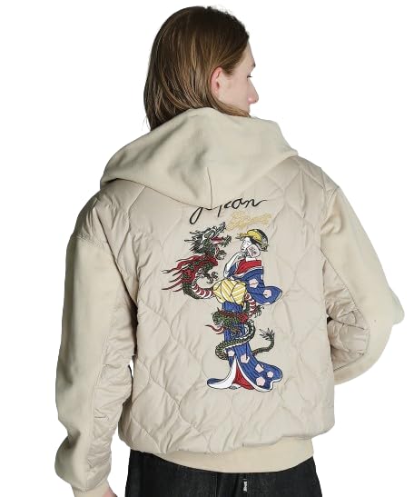 

Schott LADY WITH DRAGON QUILTED COMBI. ZIP HOODED SWEAT, Men s, Size S, 040, Beige, 782-4231005