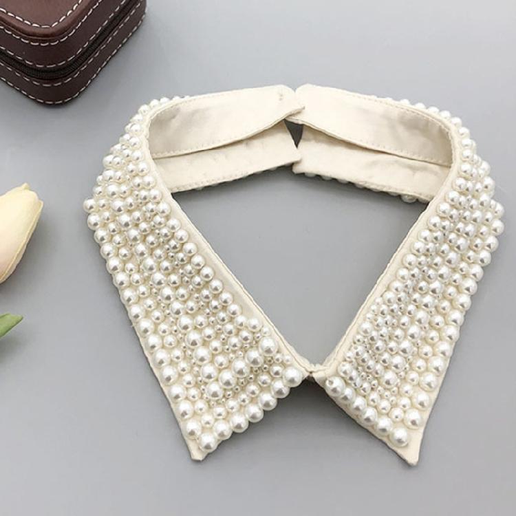 Elegant Pearls Beaded Bib Faux Collar Half Shirt for Women Lapel False Collar Detachable Collar Neckline Choker Necklace