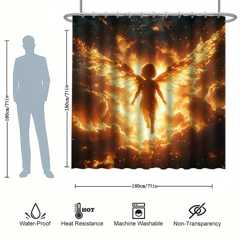 Dusk Angel Shower Curtain Set - Dark Golden, Fantasy Art Series, Includes 12 Hooks, Polyester Fabric