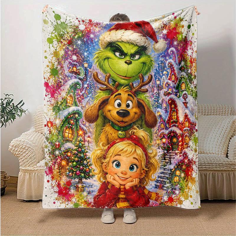 1 Pieza Manta Familiar Navideña del Grinch Suave Y Cómoda Casual Cálida Camping Viaje Regalo de Navidad Halloween M921634