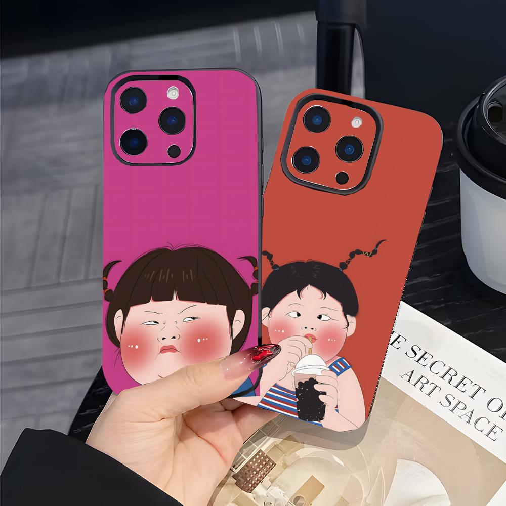 Coque de téléphone fille mignonne et originale Noir Mat Mince Coque de téléphone Pour iPhone17 16 15 14 13 ProMax
