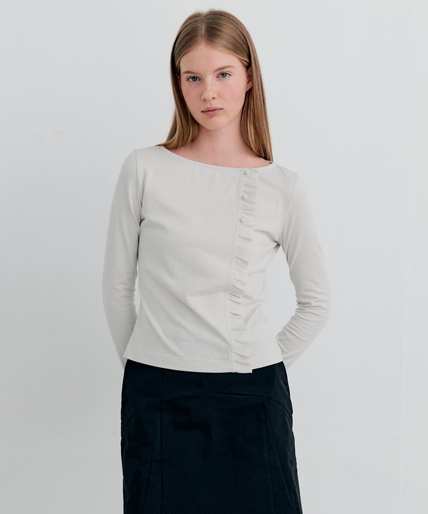 ITOV SEOUL Frill Button T-Shirt Light Beige