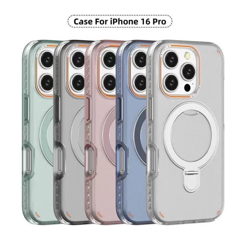 Luxury Magnetic Stand Two-Layer Protection Phone Case For iPhone 17 16 15 11 12 13 14 Pro Max For Magsafe Metal Ring Holder Cover