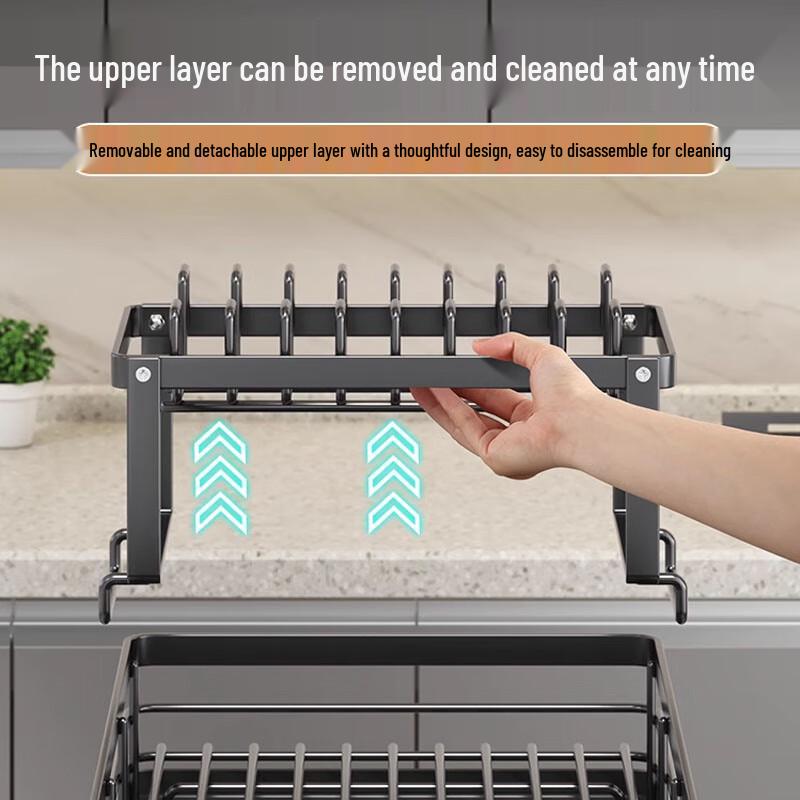 Modern Black Double-Layer Stainless Steel Dish Drying Rack