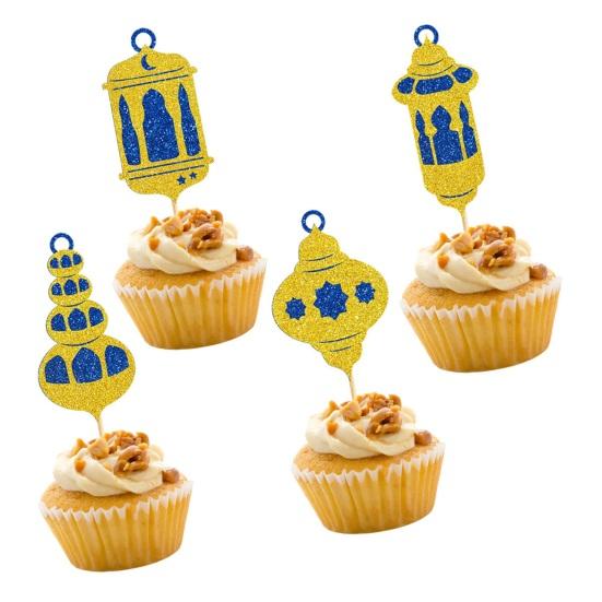 12 ks Sada topperů na dort Eid s lucernovými párátky Dekorace s půlměsícem pro dezerty Snadné vložení Třpytivé zlaté párátka na dort Potřeby pro párty