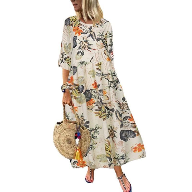 

Женское длинное винтажное богемное платье с плиссированными рукавами и принтом на талии S