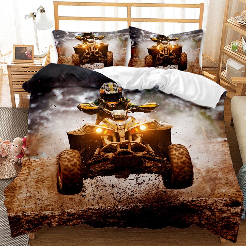 Motorbike Comforter Cover Set Queen Size, Boys Motocross Rider Duvet Cover, Teens Racing Motorcycle Dirt Bike Bedding Set Child