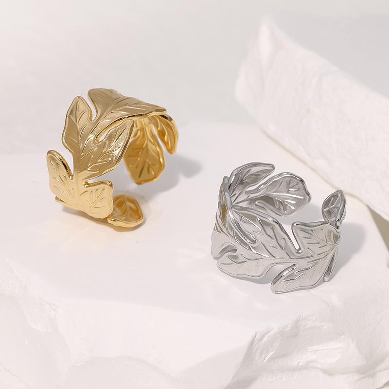 Tropical Leaf Design Stainless Steel Ring - Simple, Fresh, and Unique Titanium Jewelry