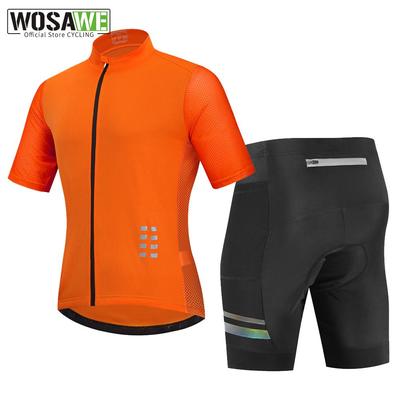 Wosawe New Men's Cycling Sets Hi Vis Reflective Full Zipper Jersey Gel Padded Shorts
