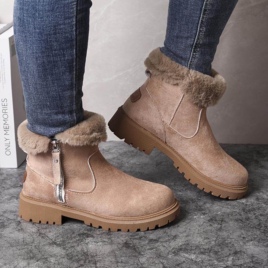 Damen Winter Schneestiefel mit Plüschfutter - Obermaterial und Futter aus dickem, warmem Stoff, rutschfeste Gummisohle, strapazierfähig für winterliche Außenaktivitäten