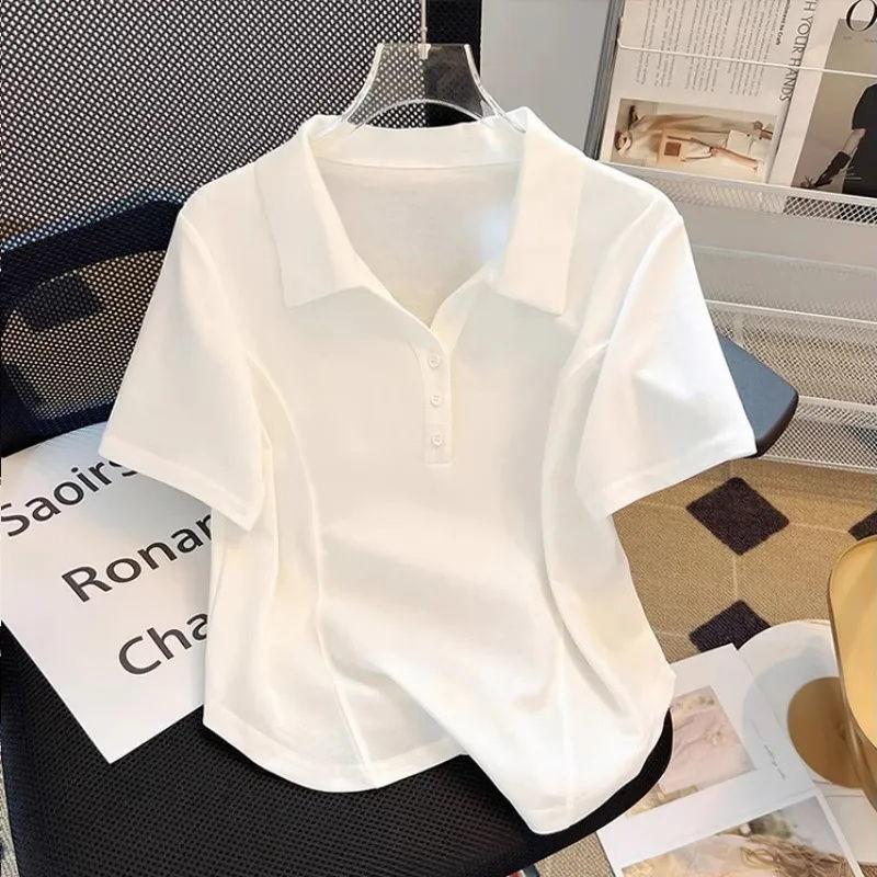 

Футболка-поло большого размера для женщин, летняя, с коротким рукавом, свободный крой, большой размер, закрывающий живот XXL белый