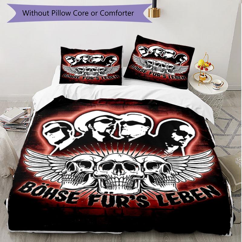 3pcs Duvet Cover Set (1*Duvet Cover + 2*Pillowcase, Without Core), Bohse Onkelz Print Soft All‑Season Bedding Set, Home Bedroom Decor Gift
