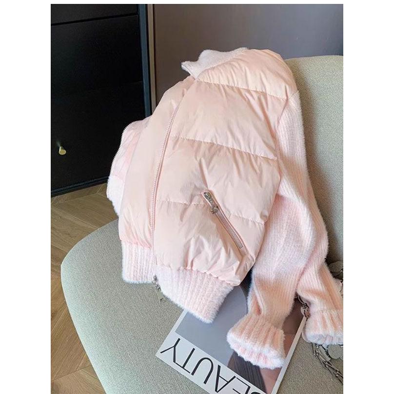 Super-hot knitted splicing cotton-padded jacket for women's winter and winter new slim-fitting and thin short cotton-padded jacket