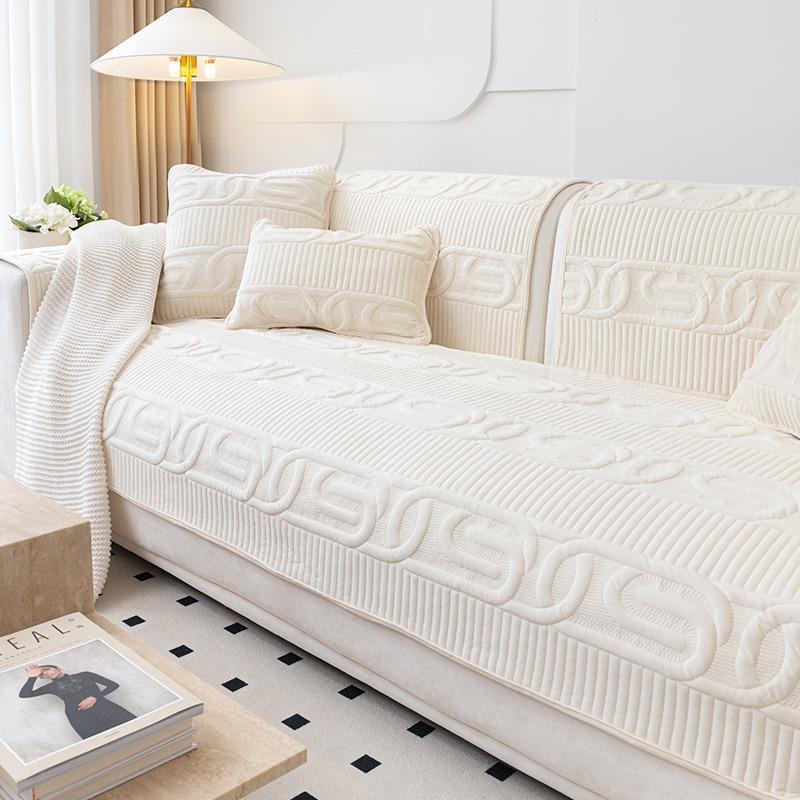 

Thickened Short Plush Sofa Cushion Fabric Non-Slip Modern New White Light Luxury Seat Cushion Anti-Cat Scratch Sofa Cover 70*70cm