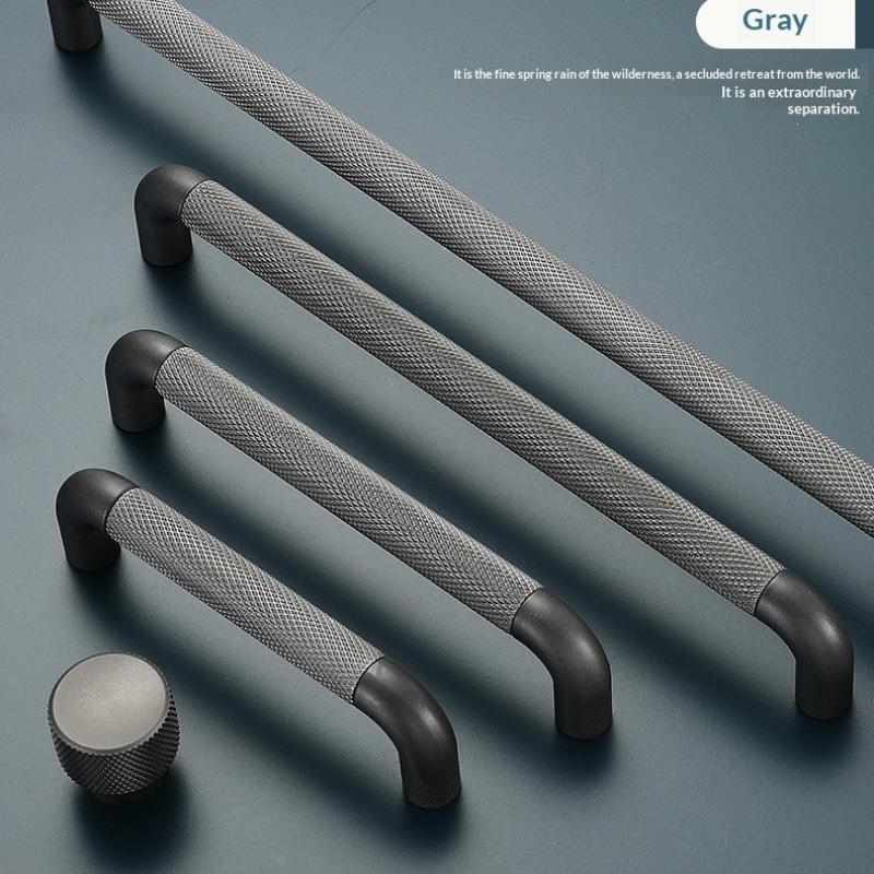 Butoane și Mânere din Aluminiu texturate/striate pentru Dulapuri și Sertare, Butoane pentru Dormitor, Accesorii Gri pentru Dulapuri