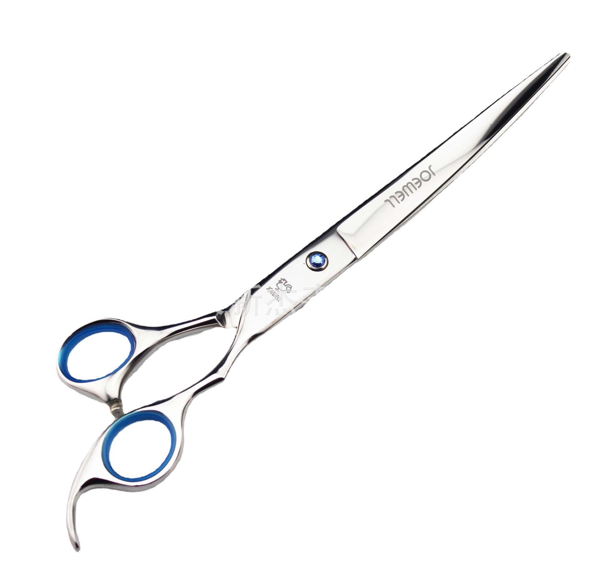 8 Double-Tailed Hand-Shaped Pet Grooming Shears - Curved, Up-Curved, Down-Curved Sapphire Double-tailed Curved