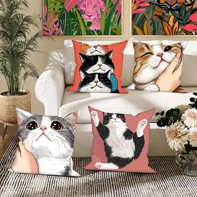 Bright Adorable Cat Design Digital Printing Pillow Cover Short Plush Suitable Living Rooms Bedrooms Sofas Throw Cushion Cover