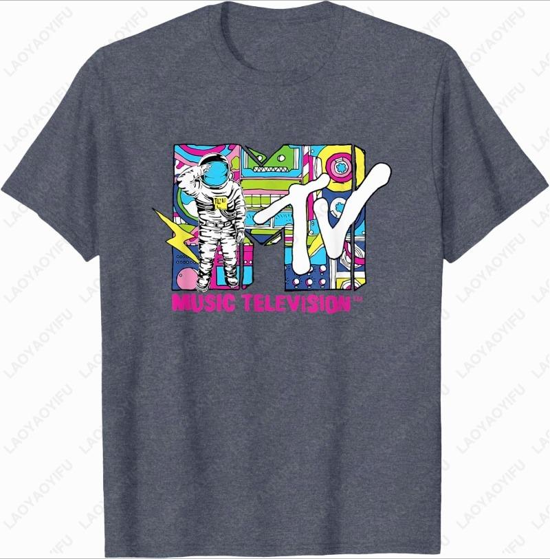 MTV Retro Bubble Art Vintage Moon Unisex TShirt Funny Astronaut Creative Trending Doodle Style Graphic Adult Cotton Oneck Tops