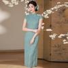 Blue-green national style new Chinese sleeveless long cheongsam improved young 1011 new women's high-end feeling spring and summer