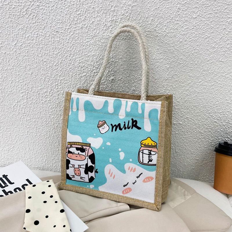 

Женская холщовая сумка с принтом, милая мультяшная сумка для покупок, креативная сумка для ланча на молнии, повседневная сумка-тоут