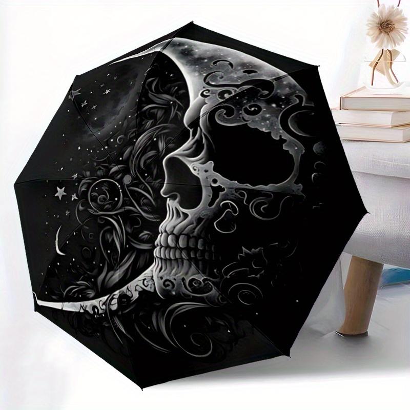 1pc Midnight Moonlit Skull Pattern Umbrella, Fashionable, Personalized, High-Value Folding Umbrella, a Must-Have for Summer, 8-Rib Durable Iron F