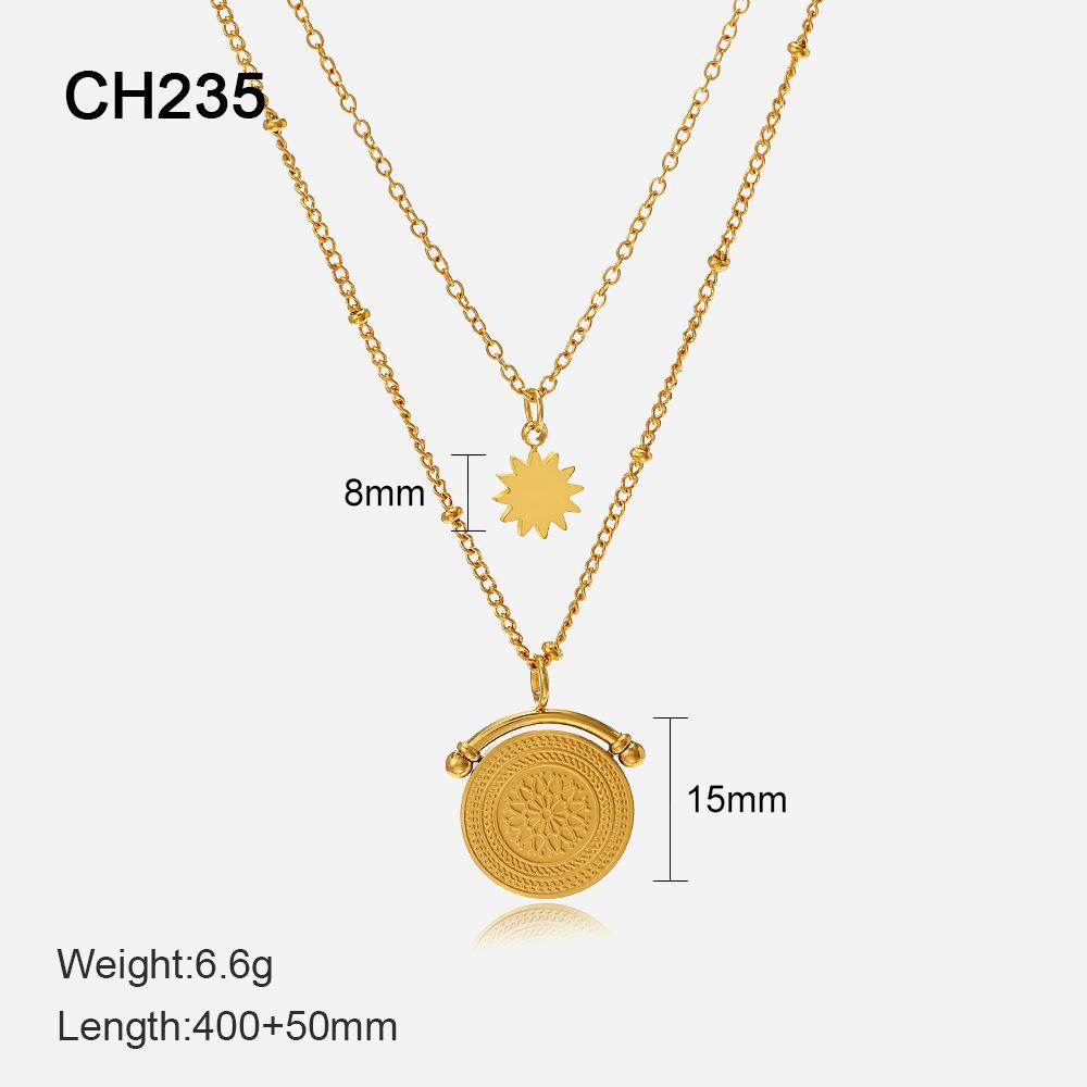 

Европейское и американское ins двухслойное круглое ожерелье с подвеской женское 14K нишевый дизайн темпераментное универсальное ожерелье со звездой с двенадцатью лучами 304 stainless steel
