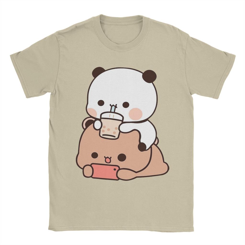 Mens Panda Bear Bubble Tea Anime Cartoon Kawaii T Shirt  Cotton Clothing Fashion Short Sleeve O Neck Tees Birthday Gift TShirt