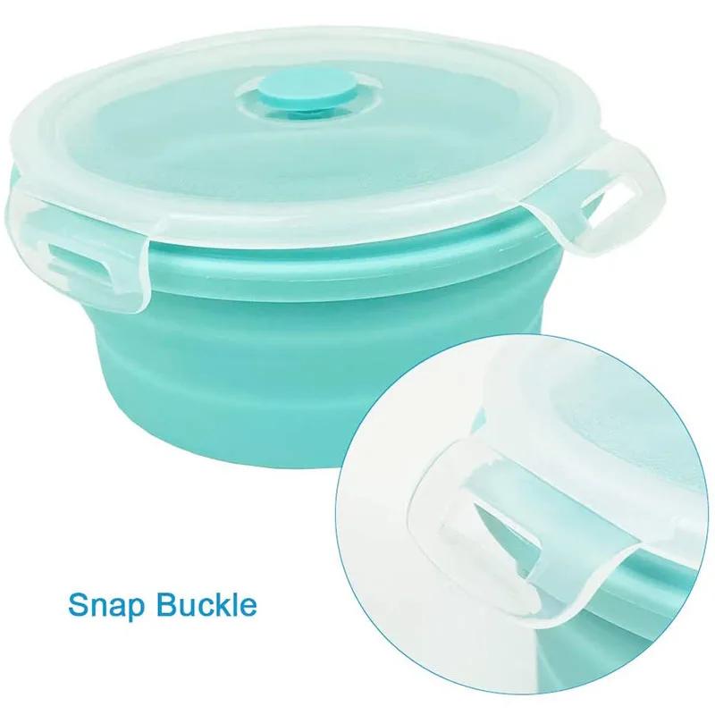 3/4 Stück faltbare runde Silikon-Lunchbox, tragbare Bento-Lunchbox, Mikrowellen-faltbarer Lebensmittel-Obstbehälter, Schüssel