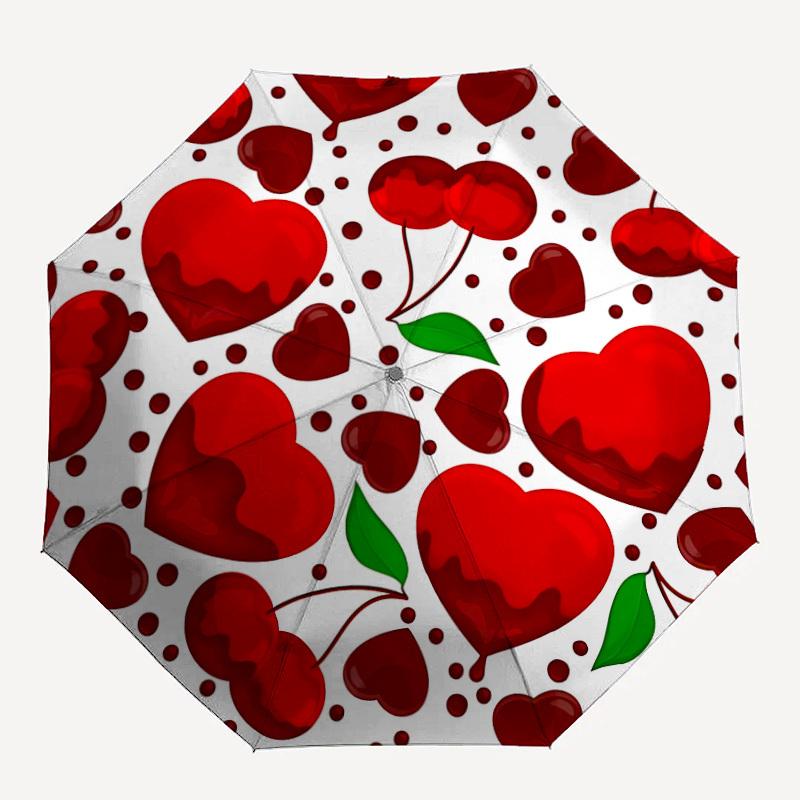 1pc Cherries Hearts Automatic Open/Close Umbrella - Compact Travel Umbrella, Gift for Birthday, Holiday yy260106038