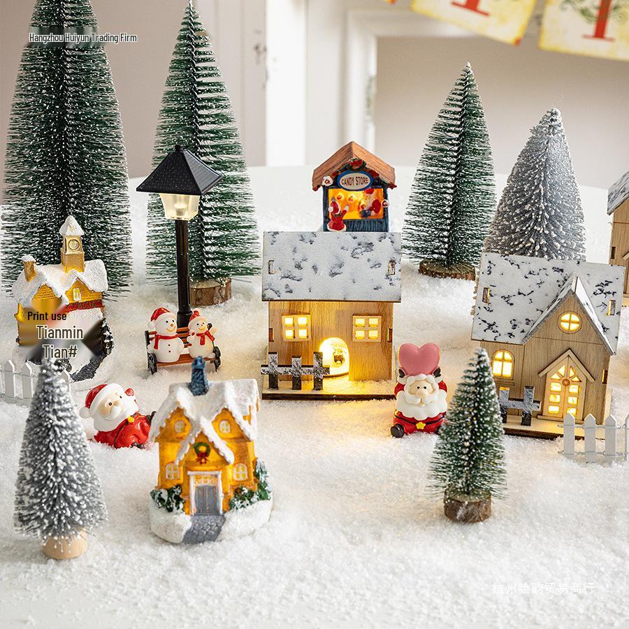 Festive Luminous Wooden House Ornament for Christmas Tree and Fireplace Decor