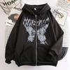 Women's Hooded Zip Up Loose Fit Long Sleeve Printed Butterfly Casual Cardigan Sweatshirt Jacket