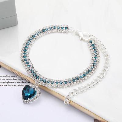 Colorful Rhinestone Necklace Pet Collar with Crystal Heart Pendant - Red, Blue, Pink
