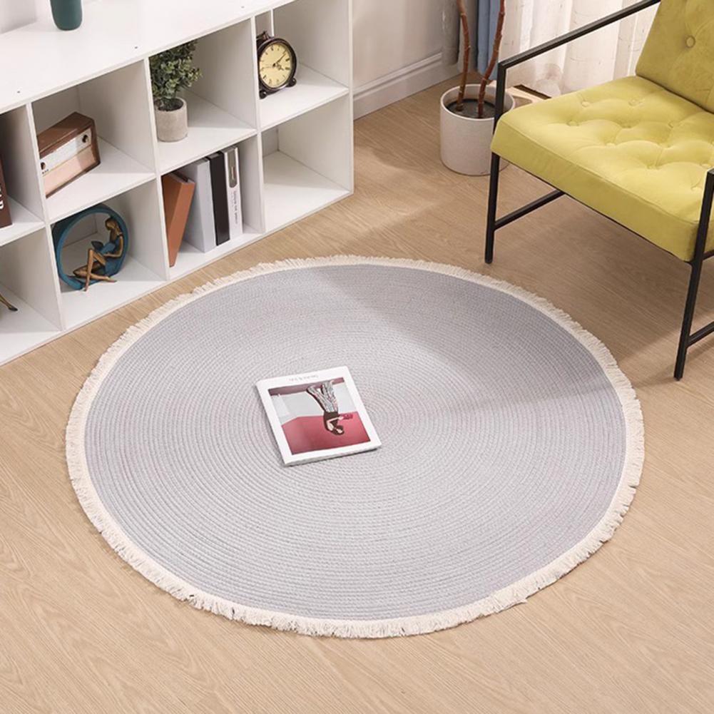 Braided Round Area Rug Vintage Cotton Rope Floor Mat with Fringe Washable Rustic Tassel Carpet for Living Room Bedroom