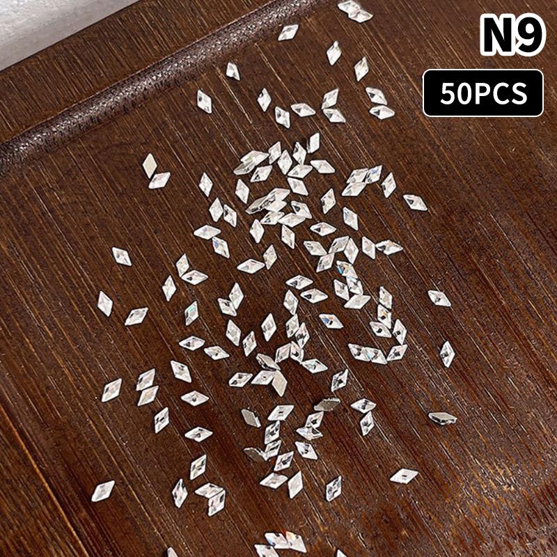 50Pcs 3D Mini Flat Back Oval/Rhombus Multiple Style Nail Art Rhinestones Clear Sparkling Diamond Nail Charms Nail Art Gemstones