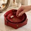Home Office Storage Solution PU Leather Folding Tray, Waterproof Portable Jewelry Dish, Trinket Dish Retro Rivet Desktop Organizer Tray for