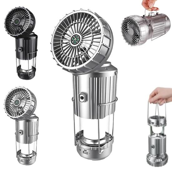 Solar Camping Light with Fan Super Bright High Lumens Compact Solar USB Charging Camping Lantern Cooling Fan