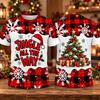 Men's Christmas Graphic T Shirt, Funny Fa La La Santa Snowflake Plaid Print Short Sleeve Tee, Holiday Party Gift Top
