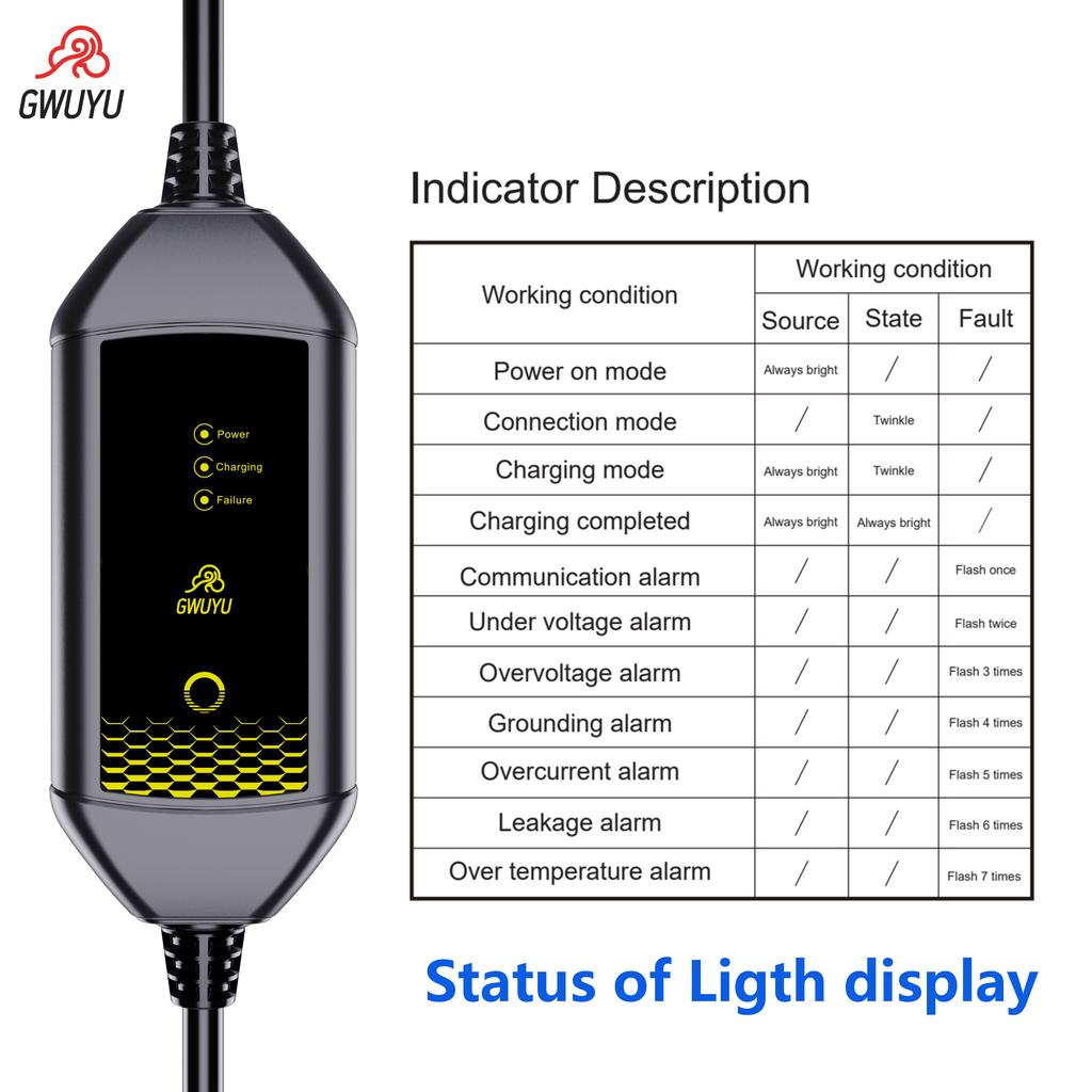 GWUYU Type 2 Car Charger 16A Protable EV Charger 3.5M  Cable Current Car Charging Station Plug and play with indicator light