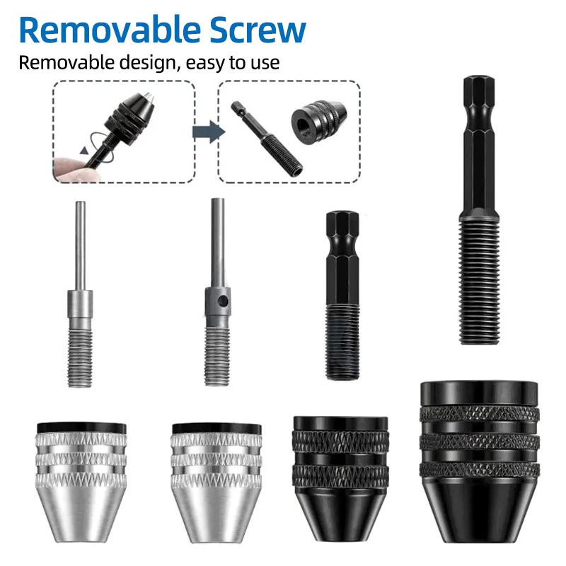 Mini Keyless Chuck Quick Change Electric Drill Bits Collet Converter Extension Screwdriver Chucks Adapter Fixture 1/4" Hex Shank
