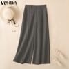 VONDA Women Zip-up Waist Casual Loose Long Palazzo Pants Suit Trousers