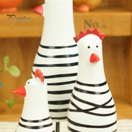 Wooden Handicraft Ornaments 3Pcs Hand-Painted Chicken Figurine Set, Cute Animal Desktop Decor with Striped Black Multi-Sized Set & White Design, Metal