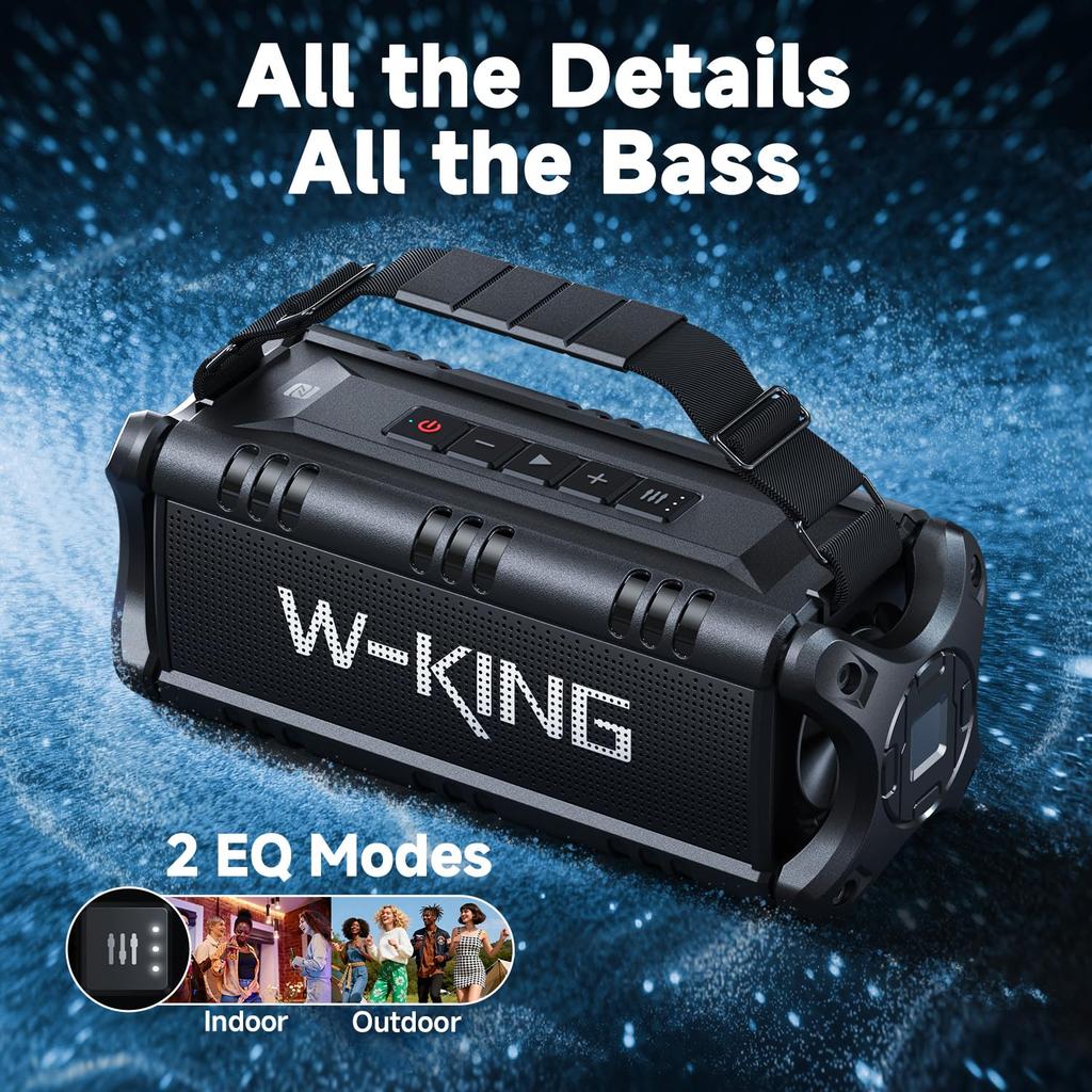 50W Bluetooth IPX6 Waterproof Portable Wireless Speaker with Deep 40 Hours of Enhanced Bass Power Bluetooth TF Card and NFC W-KING (90W Peak) Speaker,